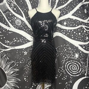 Lulu’s Ace of Spades Black Sequin Bodycon Dress S Polyester Stretchy Lulus